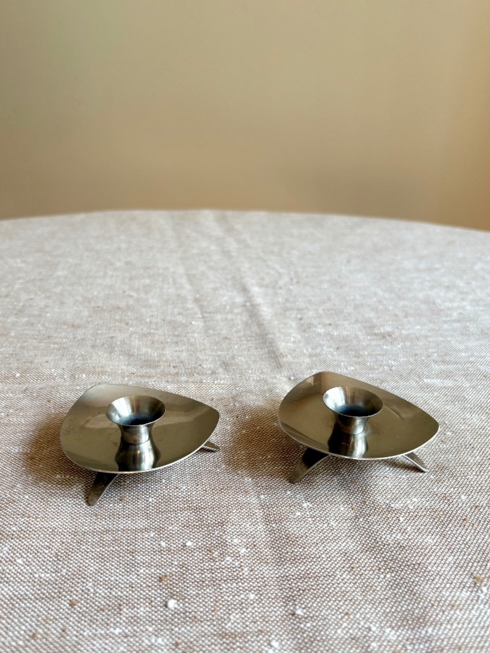 Vintage Danish Mid Century Stainless Steel Taper Candle Holders Pair Denmark